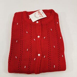 Lalita Red Cardigan Sweater with Poppies NEW Old Stock Size Large